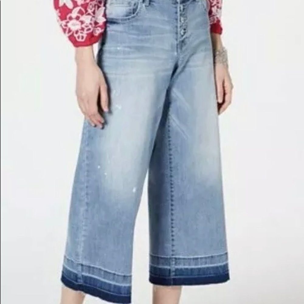 INC Cropped Wide Leg Released Hem Jeans blue Indigo size 0P